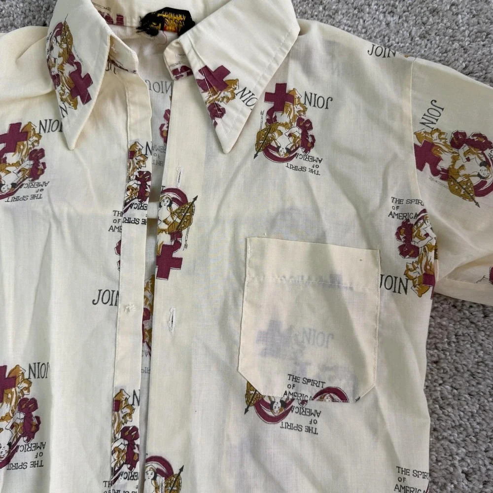 Vintage 70s 80s Belvedere Shirt Mens M White Patriotic Long Sleeve Button Up